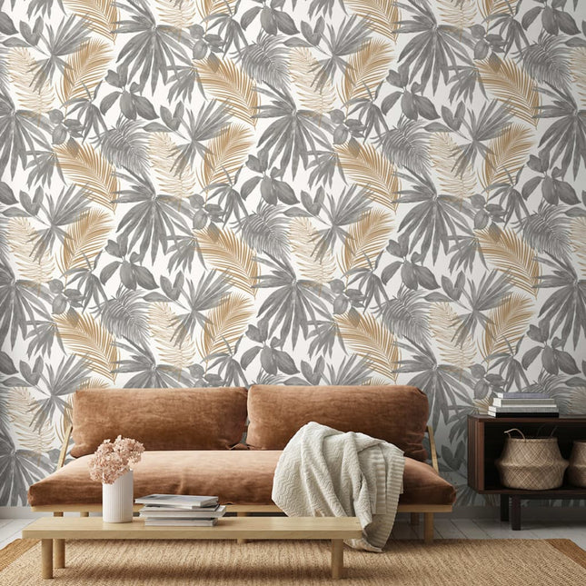 Dutch Wallcoverings Tapete Palmen-Motiv Grau Und Beige