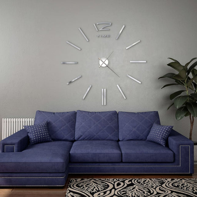 3D-Wanduhr Modernes Design 100 Cm Xxl Silbern