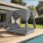 Outdoor-Lounge-Bett Mit Vorhängen Poly Rattan Grau - Moebelbox24.de