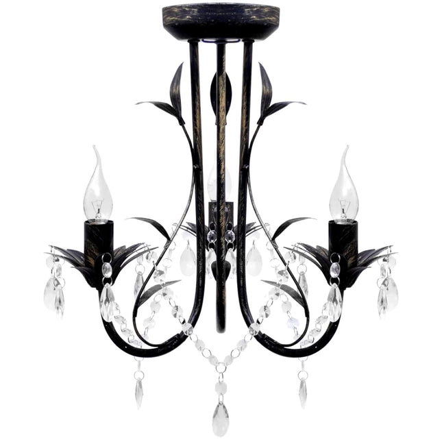 Decknlampe Art Novau Mit Kristallperlen 3 X E14 Schwarz