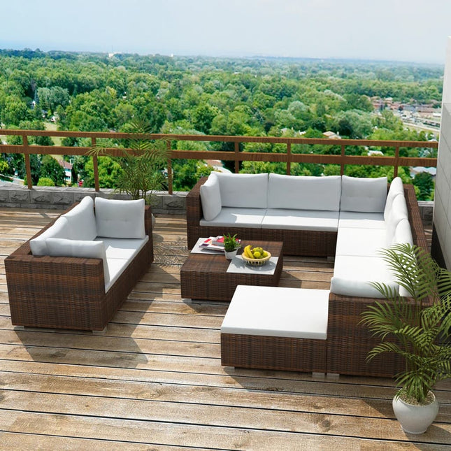 10-Tlg. Garten-Lounge-Set Mit Auflagen Poly Rattan