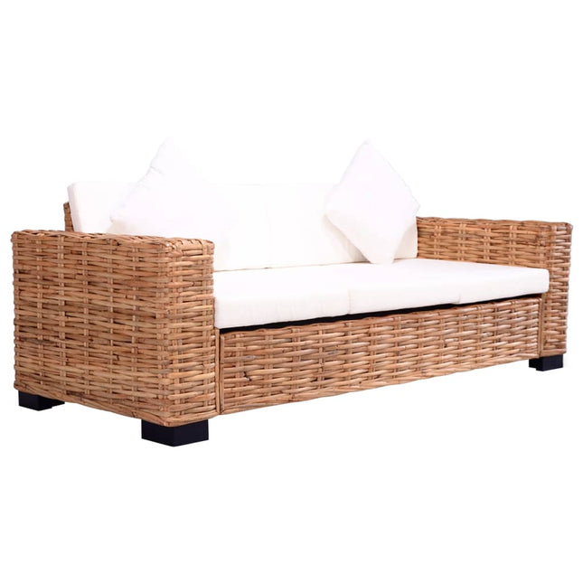 3-Sitzer Gartensofa Natürliches Rattan Schwarz - Moebelbox24.de