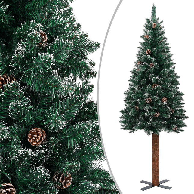 Weihnachtsbaum Schlank Mit Echtholz Und Zapfen Grün 180 Cm Pvc