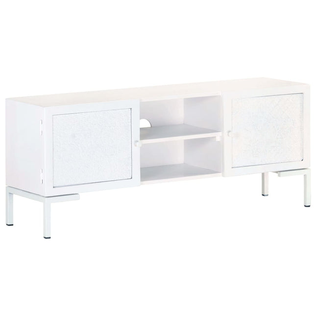 Tv-Schrank Weiß 115X30X46 Cm Massivholz Mango Cappuccino