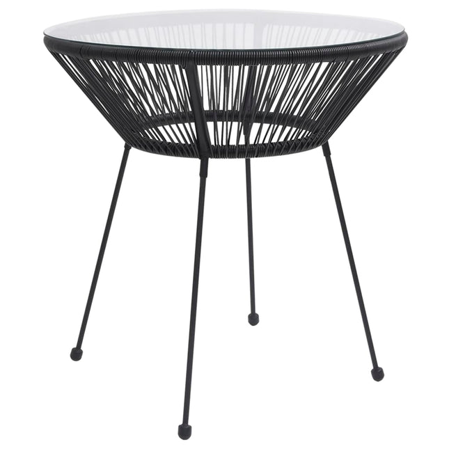 Garten-Esstisch Schwarz Ø70X74 Cm Rattan Und Glas - Moebelbox24.de