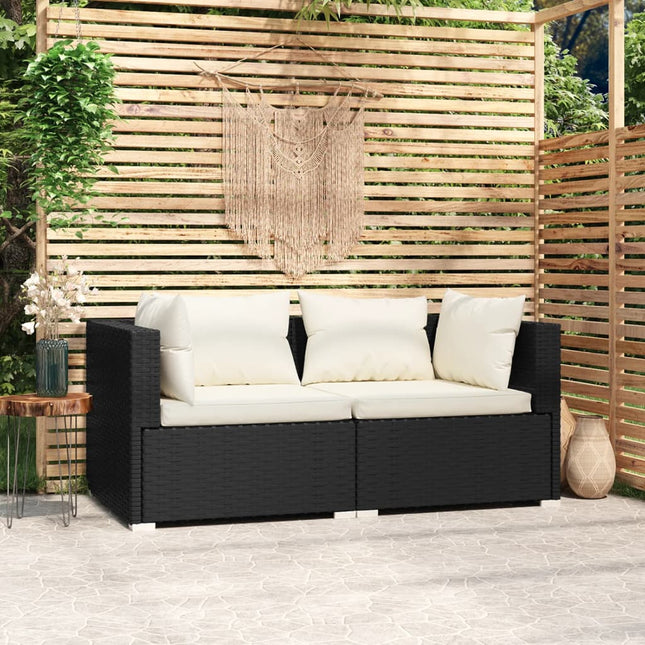 -Sofa Mit Kissen Schwarz Poly Rattan