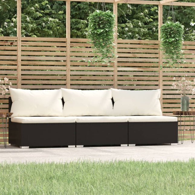 -Sofa Mit Kissen Schwarz Poly Rattan