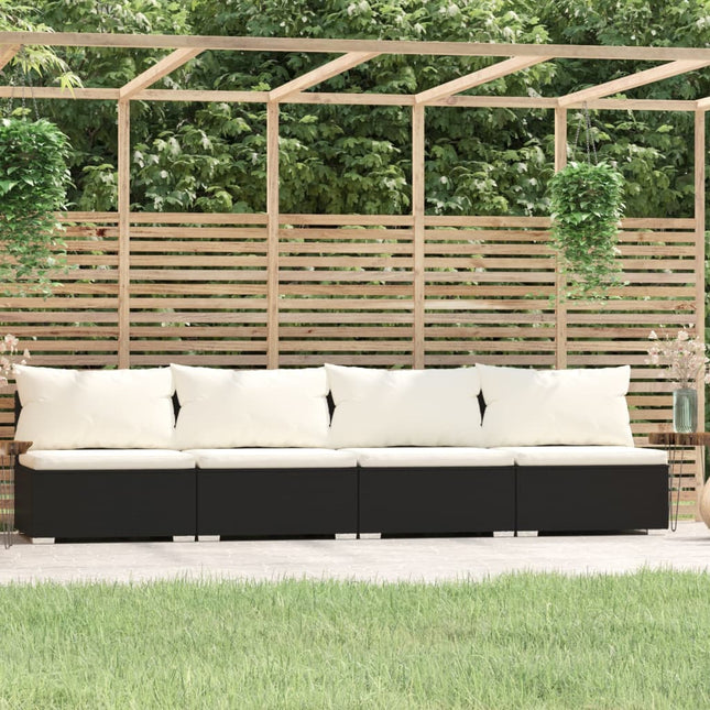 -Sofa Mit Kissen Schwarz Poly Rattan