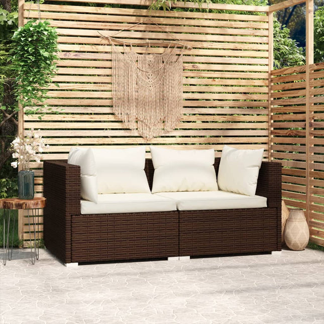 -Sofa Mit Kissen Braun Poly Rattan