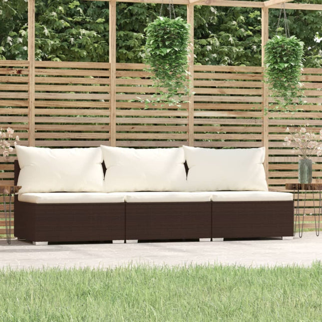 -Sofa Mit Kissen Braun Poly Rattan