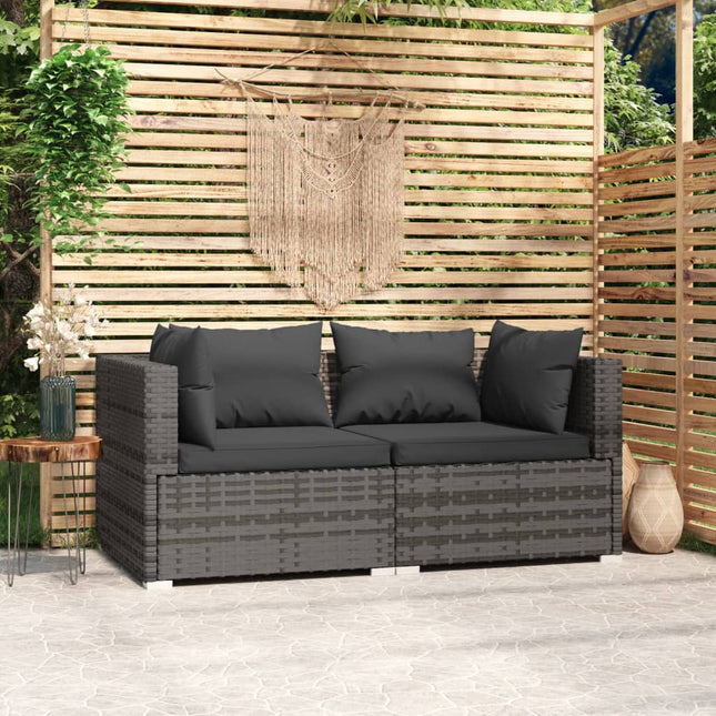 -Sofa Mit Kissen Grau Poly Rattan