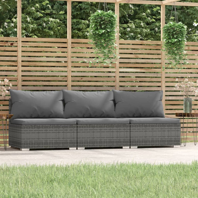 -Sofa Mit Kissen Grau Poly Rattan