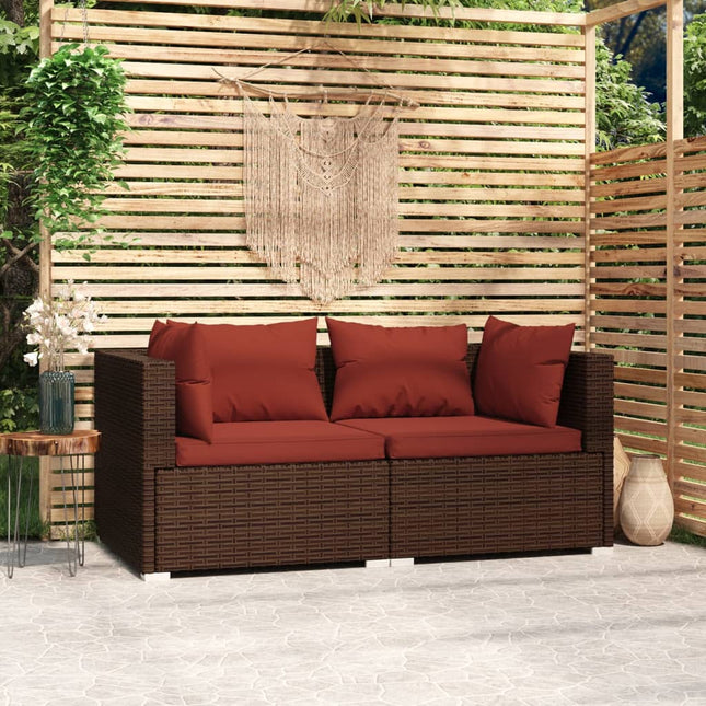 -Sofa Mit Kissen Braun Poly Rattan