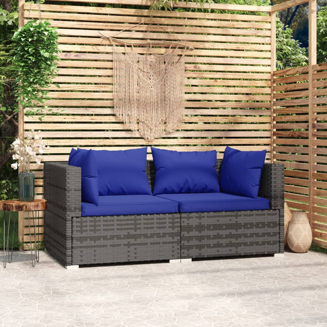 -Sofa Mit Kissen Grau Poly Rattan