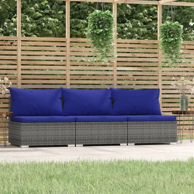 -Sofa Mit Kissen Grau Poly Rattan