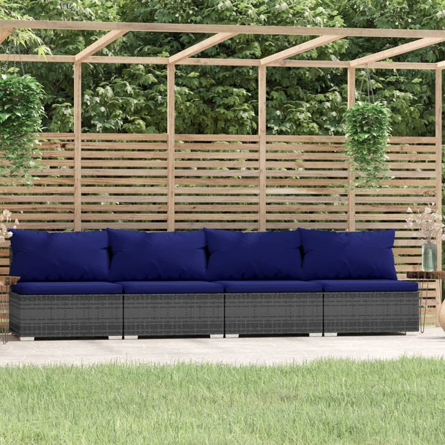 -Sofa Mit Kissen Grau Poly Rattan