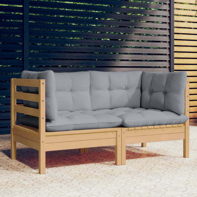 2-Sitzer-Gartensofa Mit Grauen Kissen Massivholz Kiefer - Moebelbox24.de