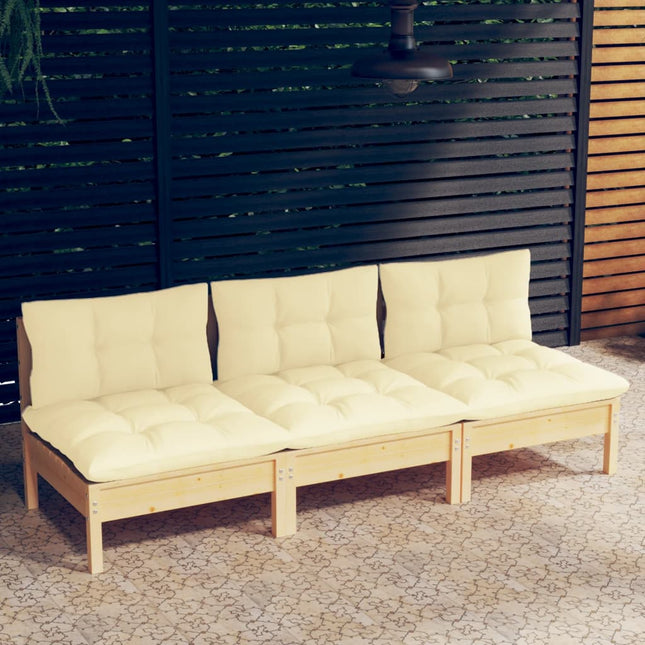 3-Sitzer-Gartensofa Mit Grauen Kissen Massivholz Kiefer - Moebelbox24.de