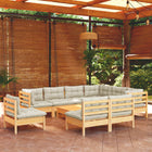 10-Tlg. Garten-Lounge-Set Mit Grauen Kissen Kiefer Massivholz