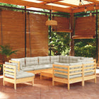 10-Tlg. Garten-Lounge-Set Mit Grauen Kissen Kiefer Massivholz