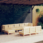 10-Tlg. Garten-Lounge-Set Mit Grauen Kissen Kiefernholz