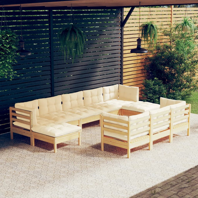 10-Tlg. Garten-Lounge-Set Mit Grauen Kissen Kiefer Massivholz