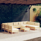 10-Tlg. Garten-Lounge-Set Mit Grauen Kissen Kiefer Massivholz