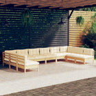 10-Tlg. Garten-Lounge-Set Mit Grauen Kissen Kiefer Massivholz