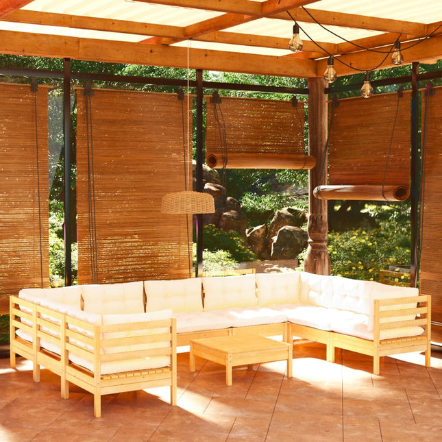 10-Tlg. Garten-Lounge-Set Mit Grauen Kissen Kiefernholz