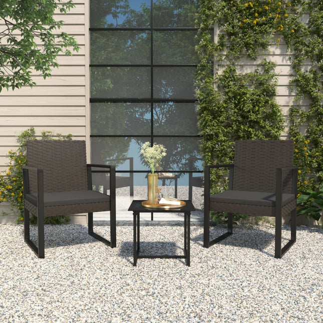 3-Tlg. Garten-Lounge-Set Mit Kissen Schwarz Poly Rattan - Moebelbox24.de