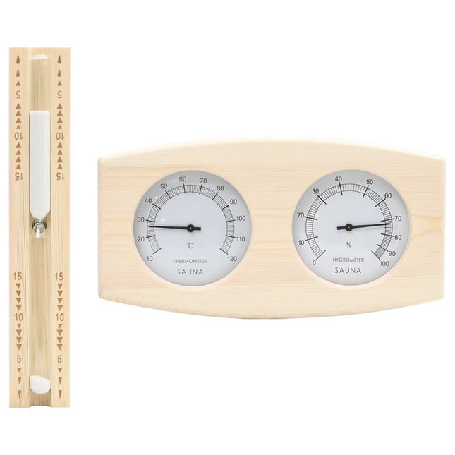 2-In-1 Sauna-Hygrothermograph Und Sanduhr Set Massivholz Kiefer