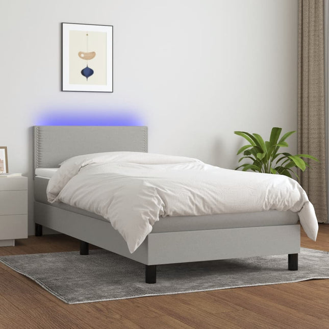 Boxspringbett Mit Matratze & Led Stoff Hellgrau