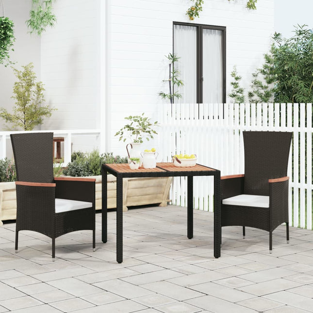 Gartentisch Mit Holzplatte Poly Rattan & Akazienholz Schwarz