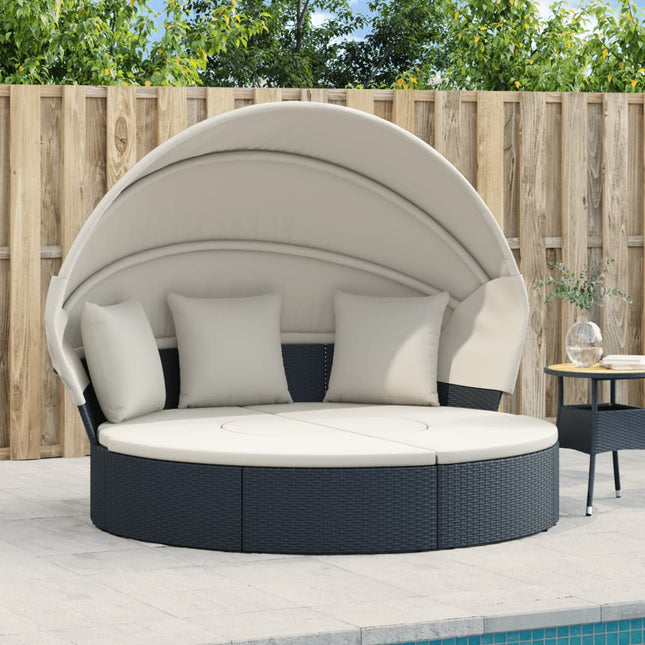 Outdoor-Loungebett Mit Dach Und Kissen Poly Rattan - Moebelbox24.de