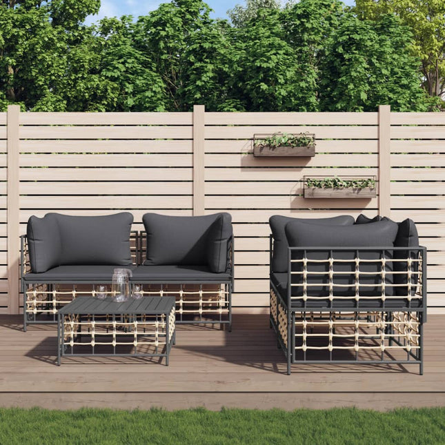 9-Tlg. Garten-Lounge-Set Mit Kissen Anthrazit Poly Rattan - Moebelbox24.de