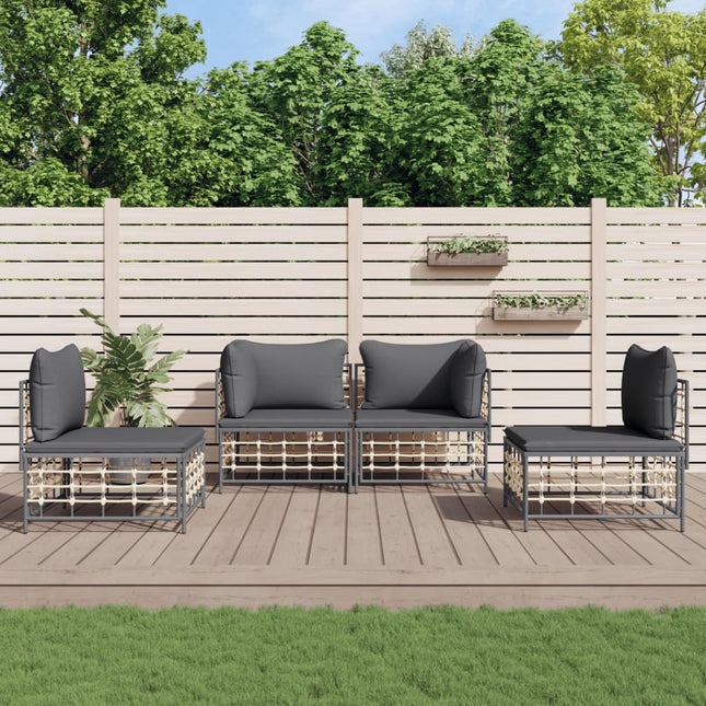 4-Tlg. Garten-Lounge-Set Mit Kissen Anthrazit Poly Rattan - Moebelbox24.de