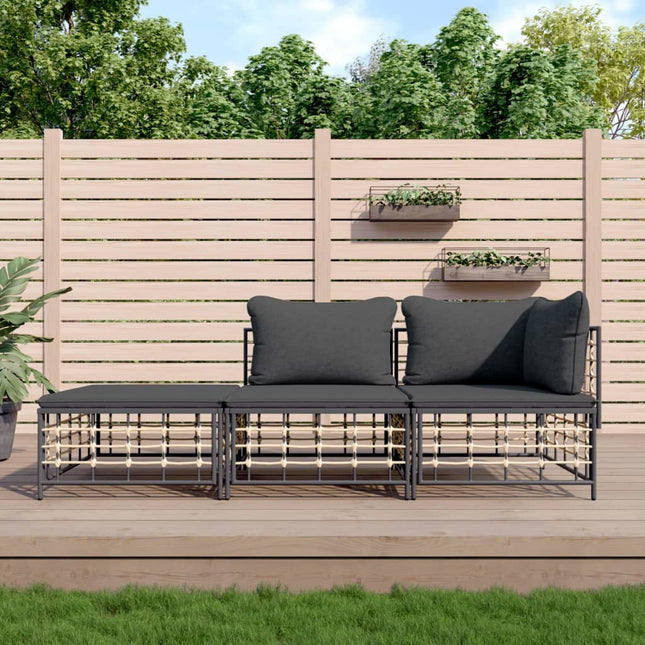 6-Tlg. Garten-Lounge-Set Mit Kissen Anthrazit Poly Rattan - Moebelbox24.de