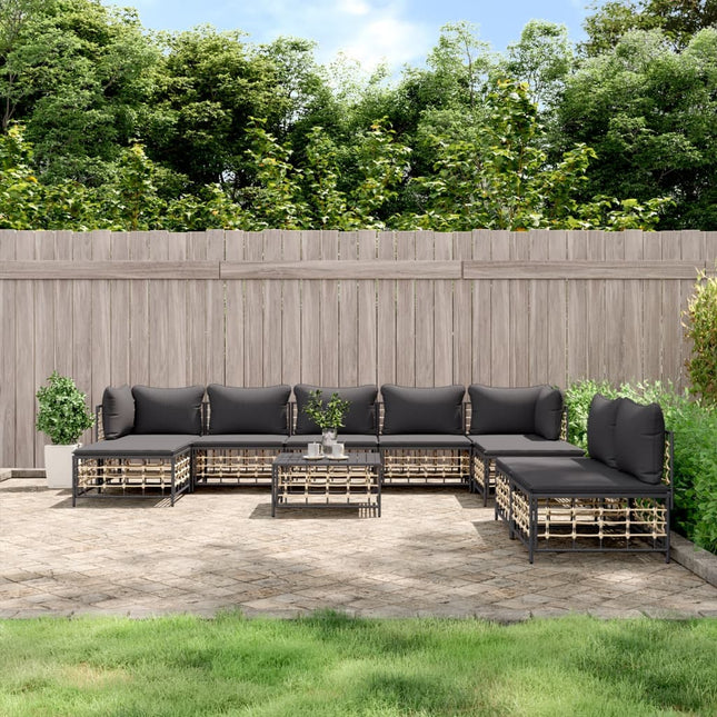 10-Tlg. Garten-Lounge-Set Mit Kissen Anthrazit Poly Rattan - Moebelbox24.de