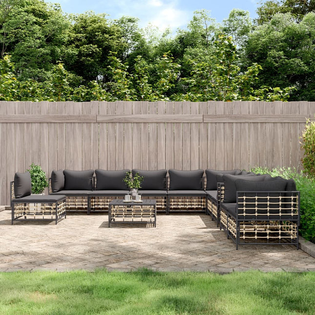 11-Tlg. Garten-Lounge-Set Mit Kissen Anthrazit Poly Rattan - Moebelbox24.de