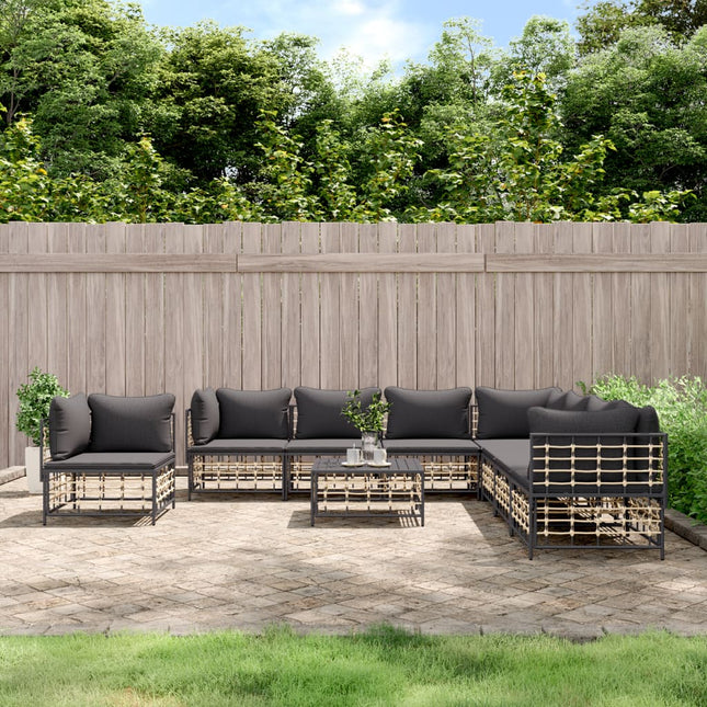 9-Tlg. Garten-Lounge-Set Mit Kissen Anthrazit Poly Rattan - Moebelbox24.de