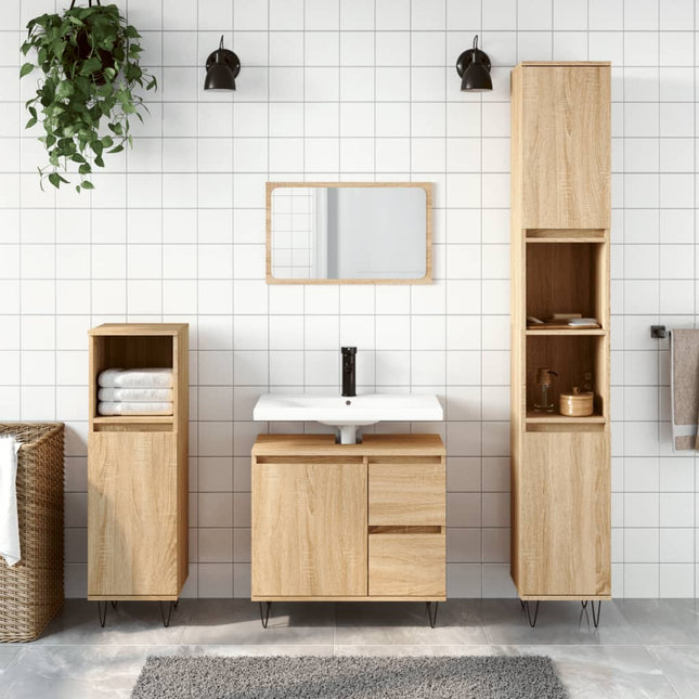 Badschrank Sonoma-Eiche 65X33X60 Cm Holzwerkstoff - Moebelbox24.de