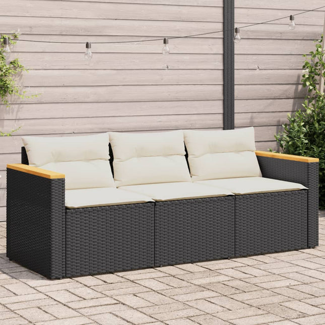 Gartensofa Mit Kissen 3-Sitzer Schwarz Poly Rattan - Moebelbox24.de