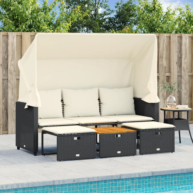 Outdoor-Sofa 3-Sitzer Mit Dach Und Hockern Poly-Rattan - Moebelbox24.de