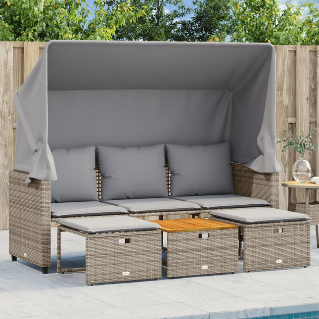 Outdoor-Sofa 3-Sitzer Mit Dach Und Hockern Poly Rattan - Moebelbox24.de