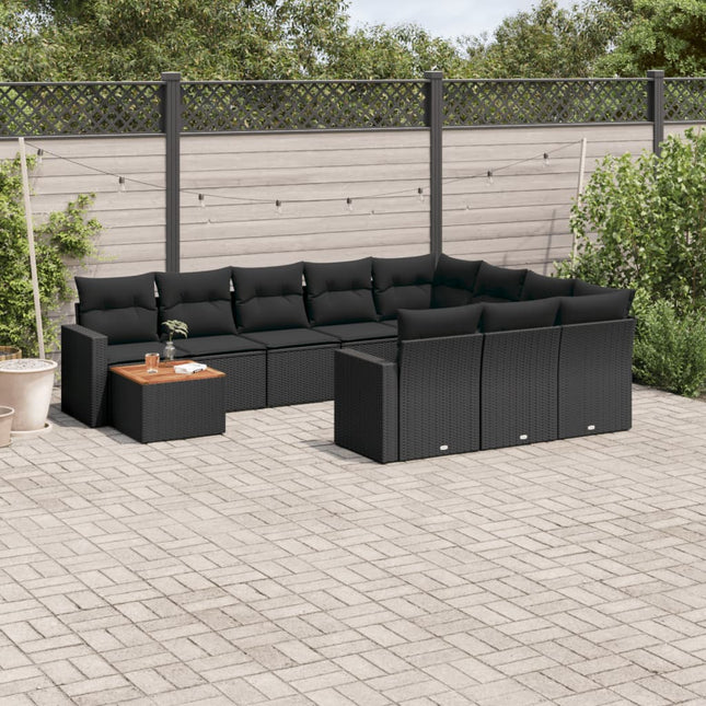 11-Tlg. Garten-Sofagarnitur Mit Kissen Schwarz Poly Rattan - Moebelbox24.de