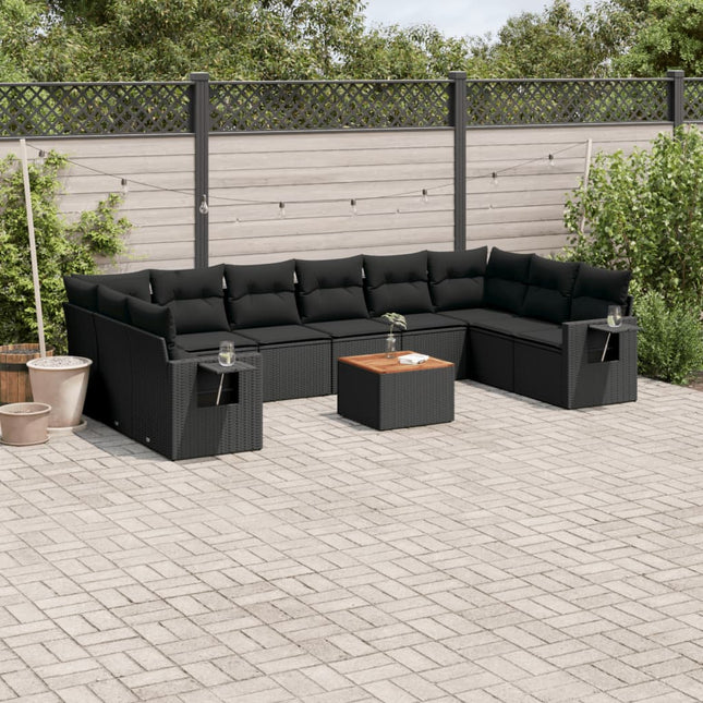 11-Tlg. Garten-Sofagarnitur Mit Kissen Schwarz Poly Rattan - Moebelbox24.de