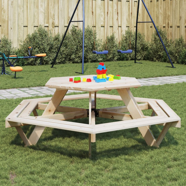 Picknicktisch Für 6 Kinder Mit Sonnenschirm Sechseckig Tanne - Moebelbox24.de