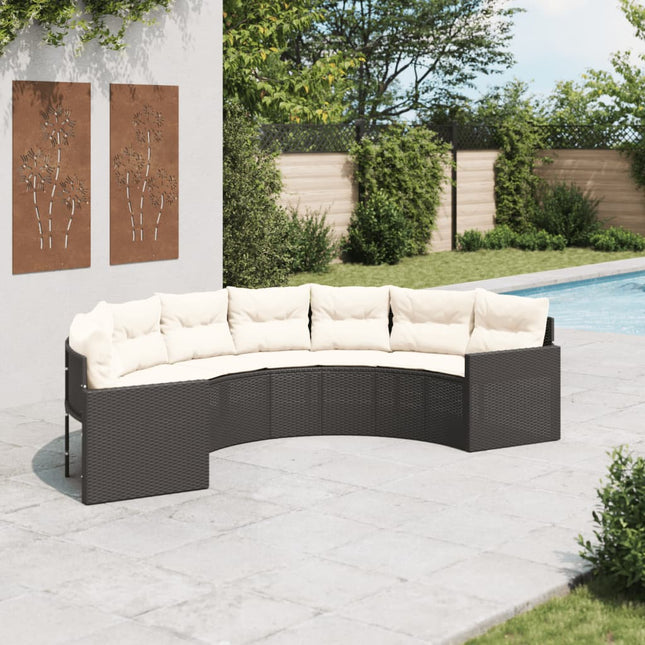 Gartensofa Mit Kissen Schwarz Poly-Rattan Schwarz Und Creme - Moebelbox24.de