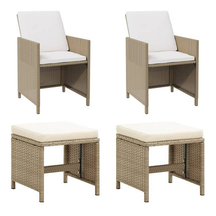 4-Tlg. Gartenstuhl Und Hocker Set Poly Rattan